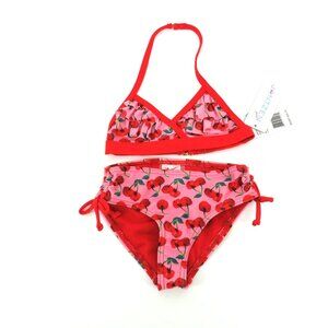 Jantzen Red Pink Cherry Print Bikini Swimsuit Adjustable Halter Size 4 NWT $48